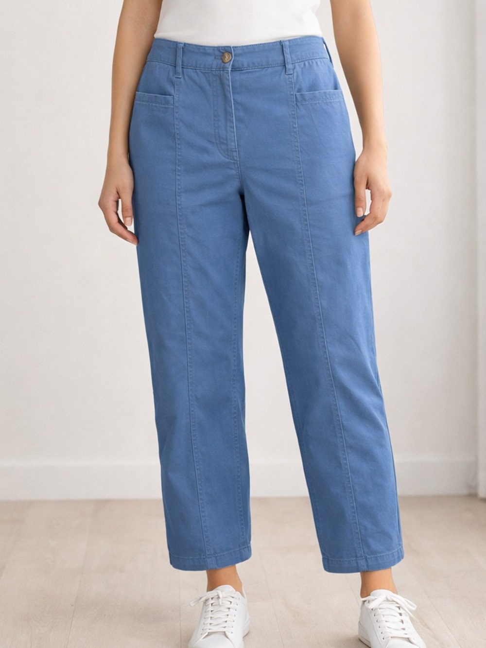 Chicos Blue Cotton Lyocell Spandex Stretch Crop Capri Pants Size 1 Medium 8/10